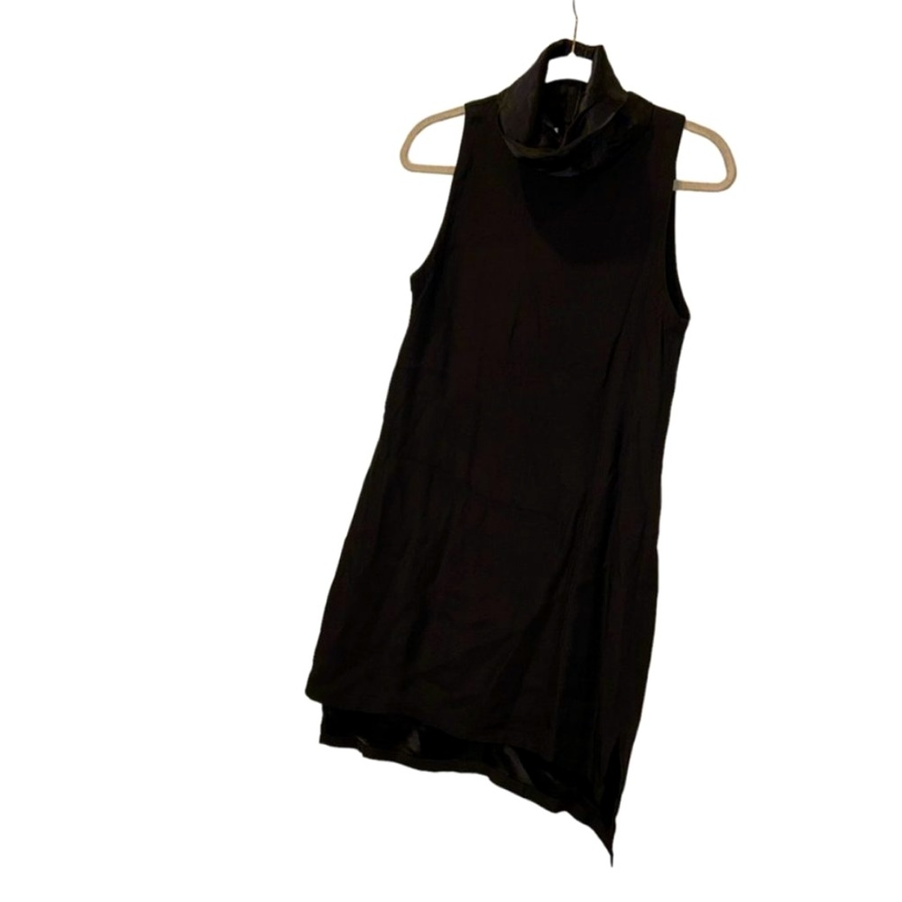 SIR. gorgeous sleeveless turtleneck black satin collared LBD hi lo dress…